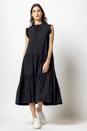 Ruffle Trim Peplum Maxi Dress