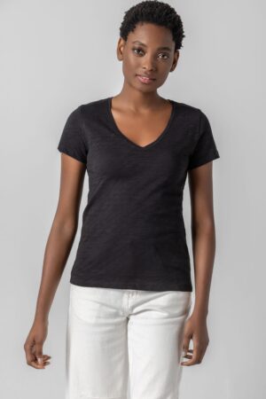 V-Neck Short Sleeve Back Seam Tee