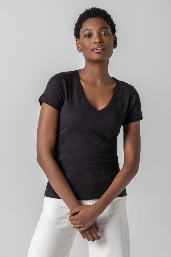 V-Neck Short Sleeve Back Seam Tee - Image 3