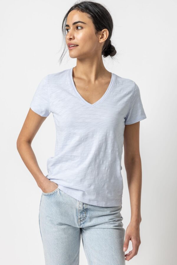 V-Neck Short Sleeve Back Seam Tee - Image 26
