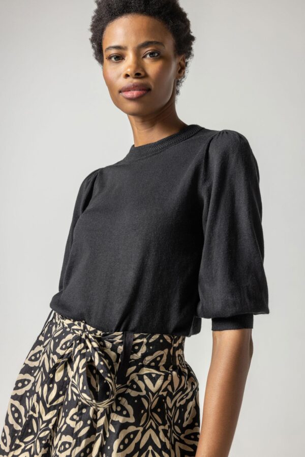 Rib Trim Puff Sleeve Sweater - Image 2