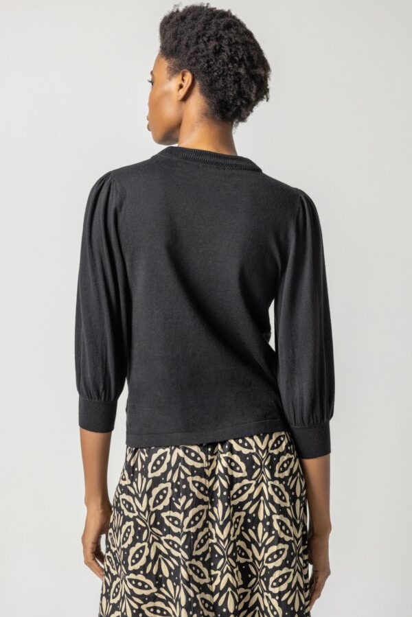 Rib Trim Puff Sleeve Sweater - Image 3
