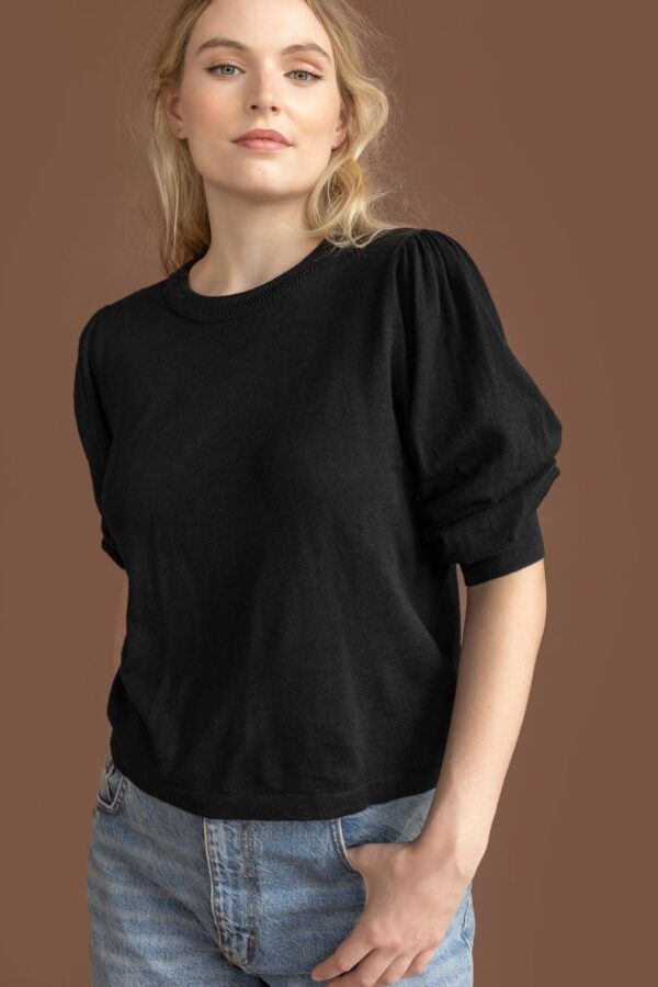 Rib Trim Puff Sleeve Sweater - Image 4