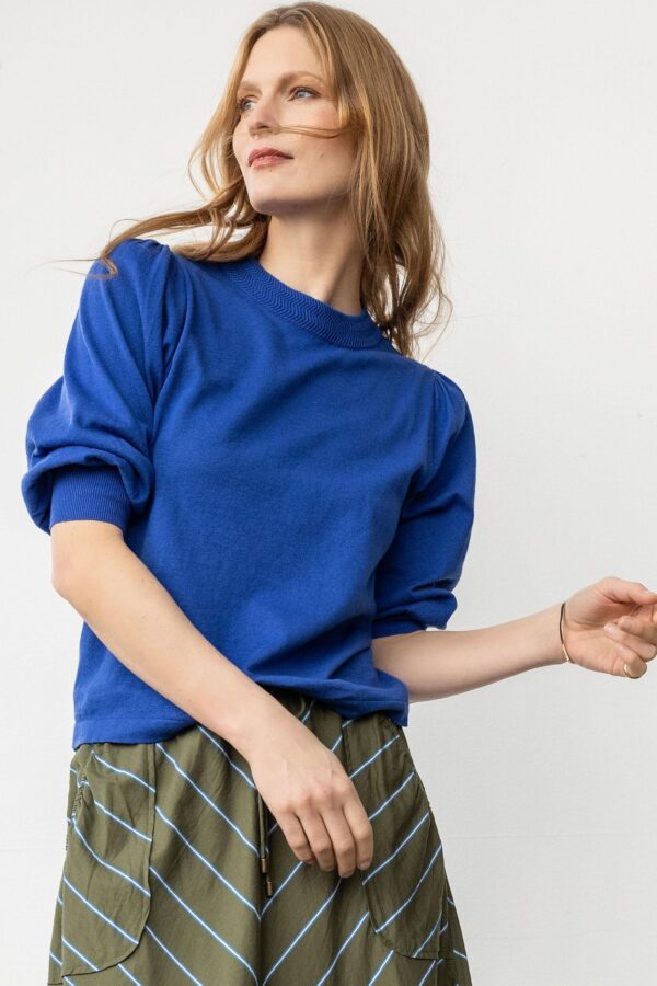 Rib Trim Puff Sleeve Sweater - Image 11