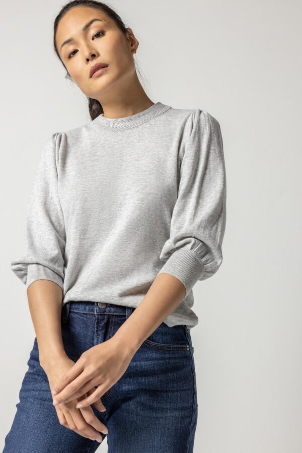 Rib Trim Puff Sleeve Sweater - Image 5