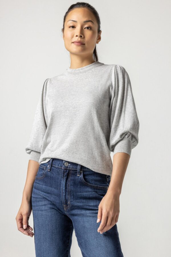Rib Trim Puff Sleeve Sweater - Image 8