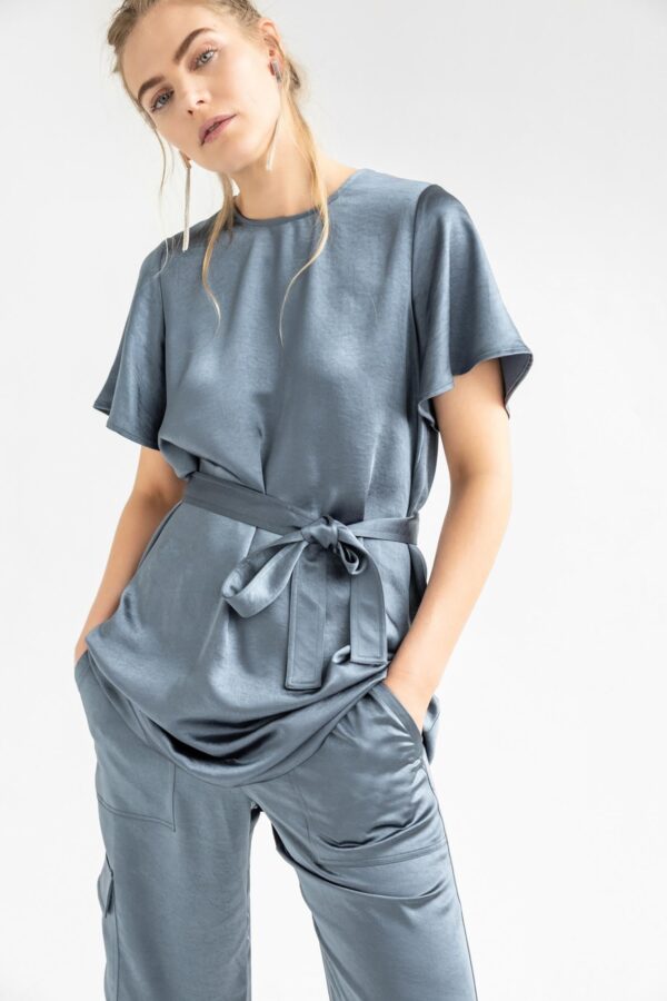 Flutter Sleeve Satin Dress - Image 3