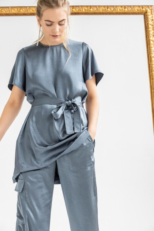 Flutter Sleeve Satin Dress - Image 5