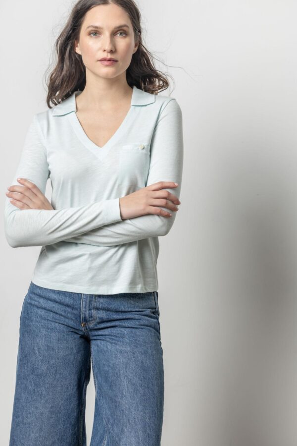 Long Sleeve Collared V-Neck Top - Image 6