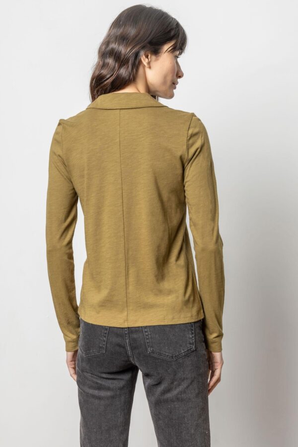 Long Sleeve Collared V-Neck Top - Image 3