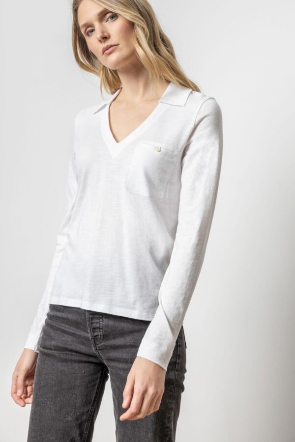 Long Sleeve Collared V-Neck Top - Image 10