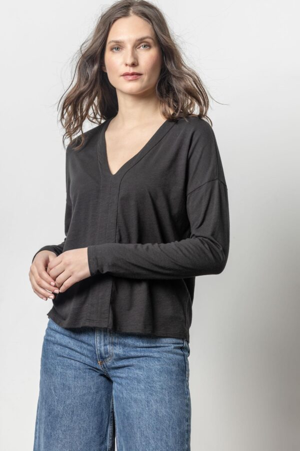 Drop Shoulder V-Neck Top - Image 3