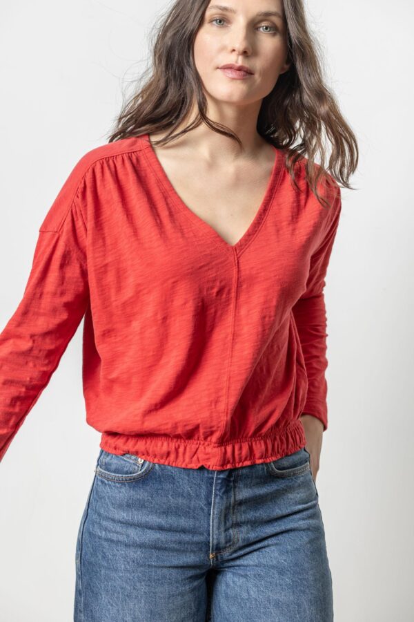 Elastic Hem Easy V-Neck - Image 8