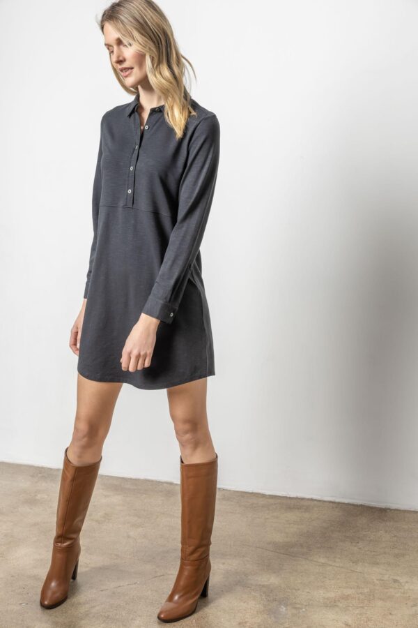 Long Sleeve Seamed Shirt Dress - Image 7