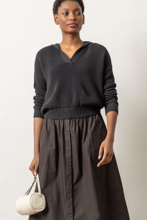 Hooded Split Neck Sweater - Image 3