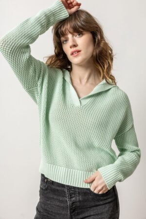Hooded Split Neck Sweater