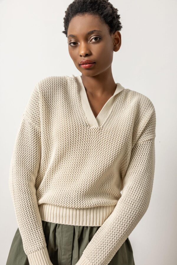 Hooded Split Neck Sweater - Image 6