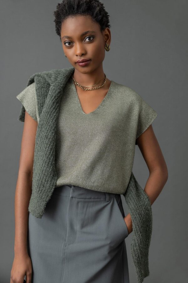 Metallic V-Neck Sweater - Image 4