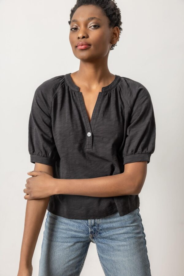 Shirred Split Neck Raglan - Image 3