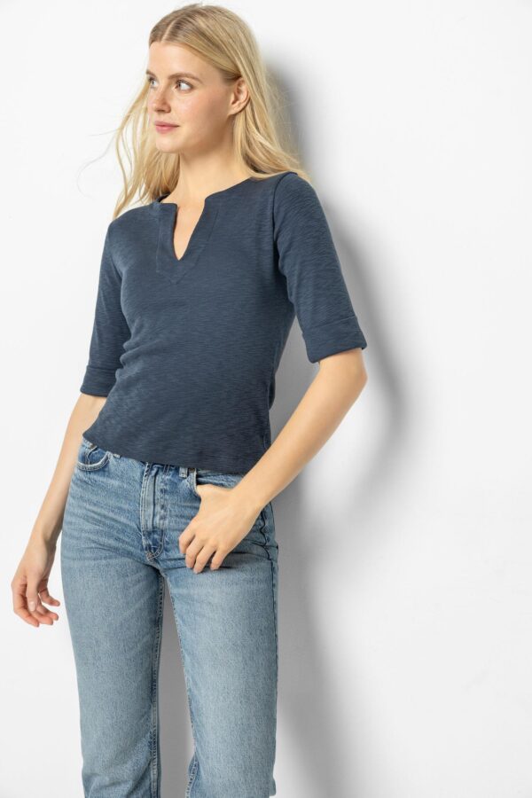 Cuffed Elbow Sleeve V-Neck - Image 2