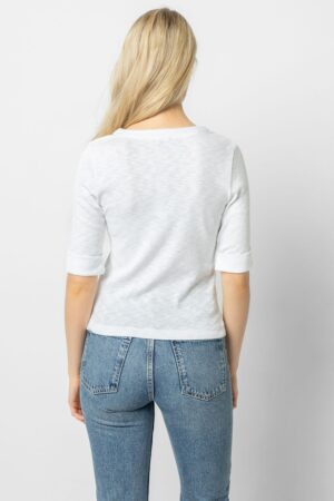 Cuffed Elbow Sleeve V-Neck