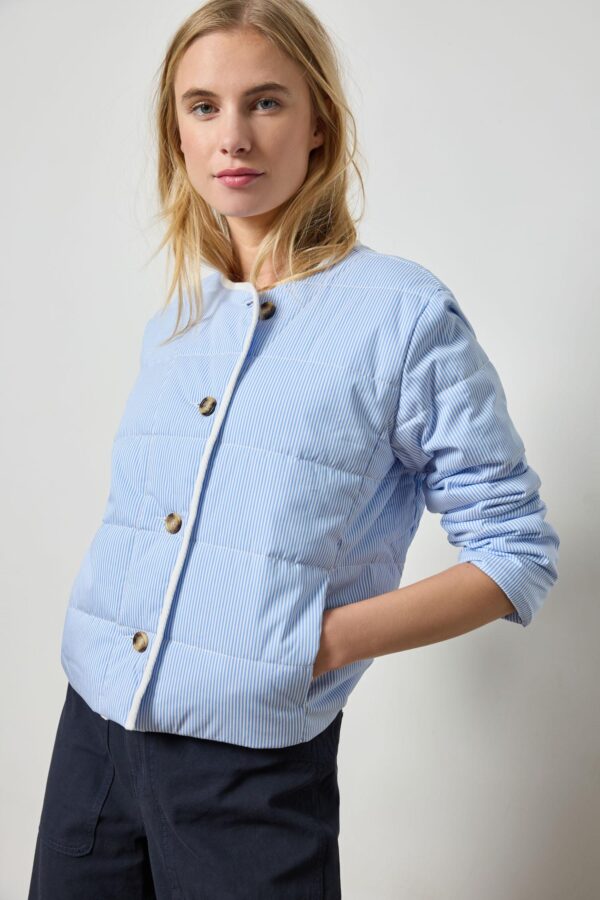 Striped Collarless Jacket - Image 3
