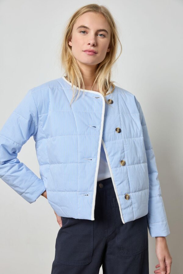 Striped Collarless Jacket - Image 4