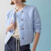 Striped Collarless Jacket - Image 5