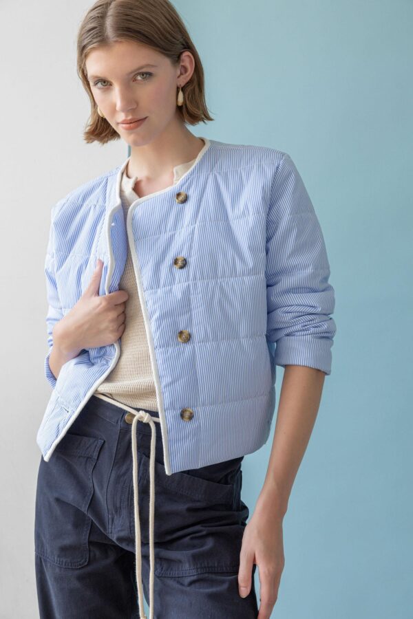 Striped Collarless Jacket - Image 5