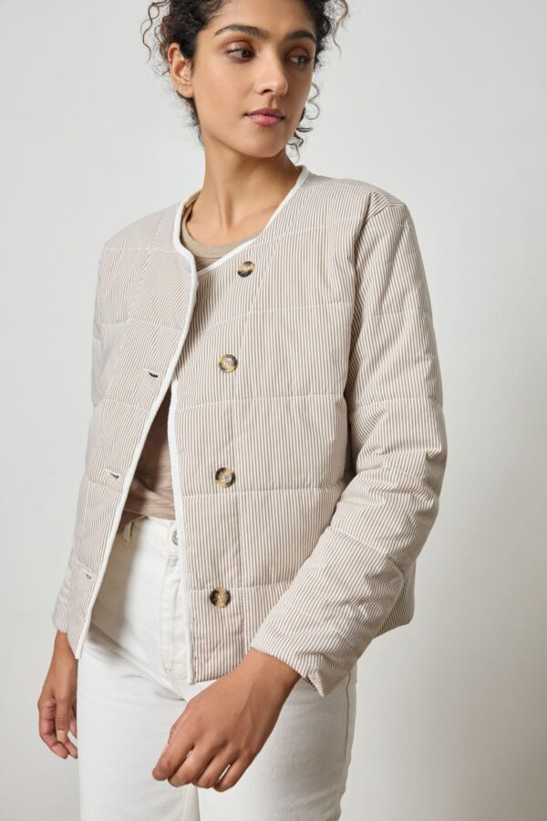 Striped Collarless Jacket - Image 7