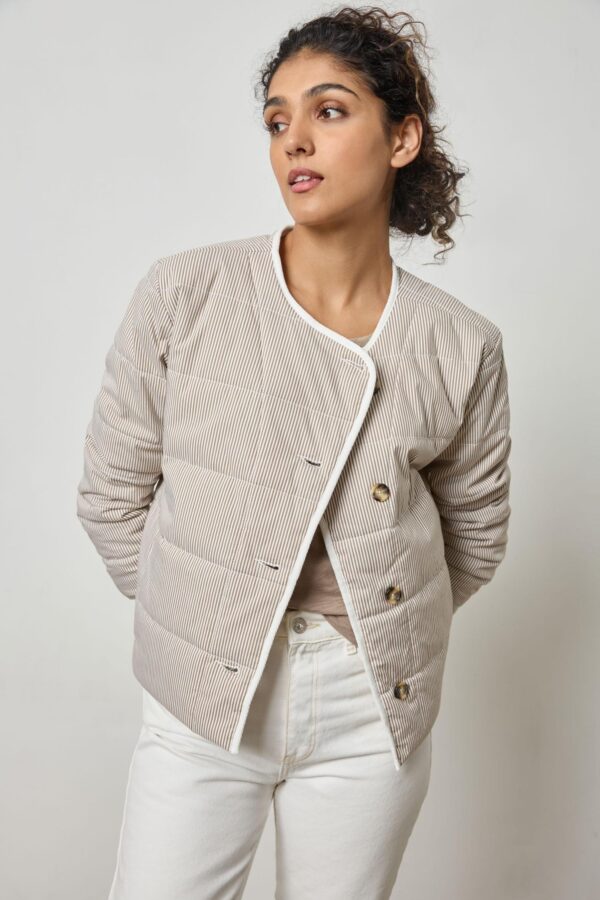 Striped Collarless Jacket - Image 9