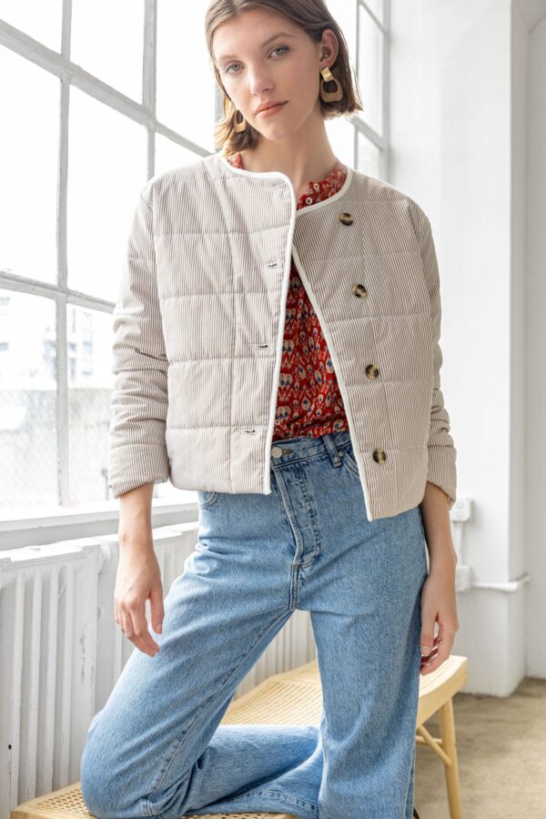 Striped Collarless Jacket - Image 10