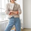 Striped Collarless Jacket - Image 11
