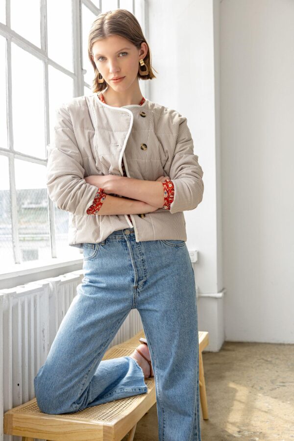 Striped Collarless Jacket - Image 11