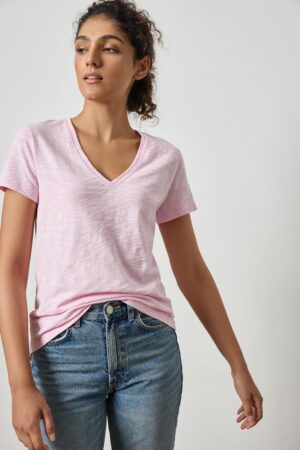 Short Sleeve Back Seam V-Neck
