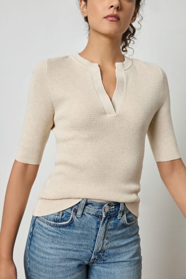 Elbow Sleeve Split Neck Sweater - Image 3