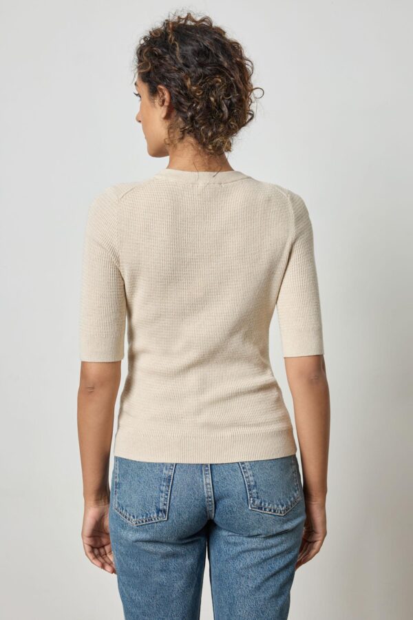 Elbow Sleeve Split Neck Sweater - Image 4