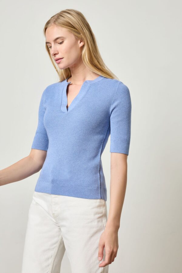 Elbow Sleeve Split Neck Sweater - Image 5