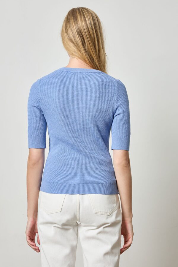 Elbow Sleeve Split Neck Sweater - Image 6