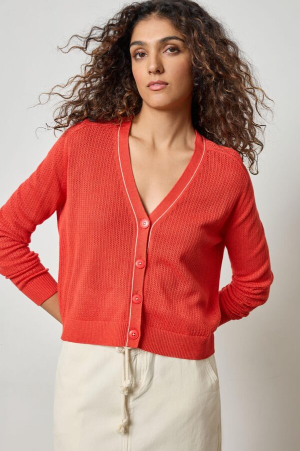 Saddle Sleeve V-Neck Cardigan - Image 4