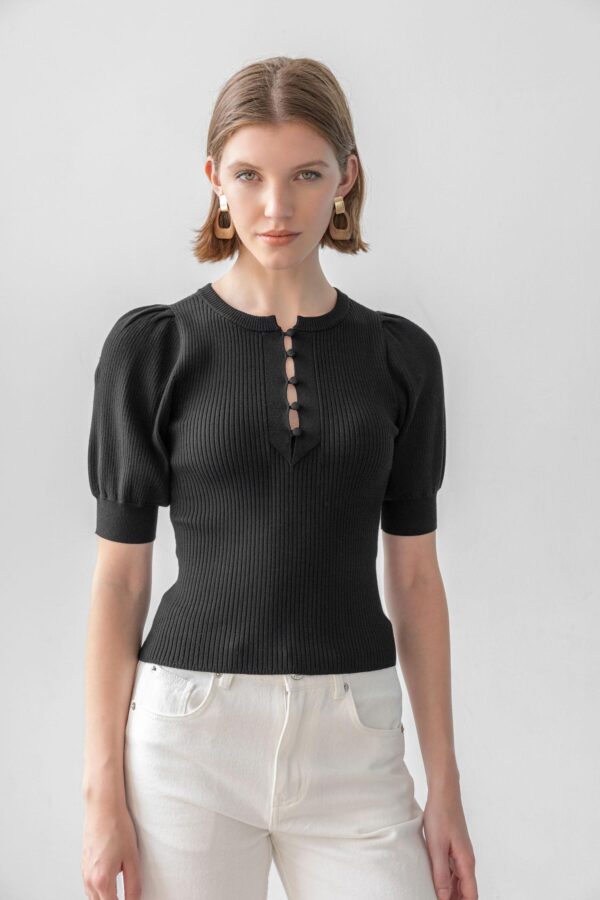 Elbow Sleeve Henley Sweater - Image 11
