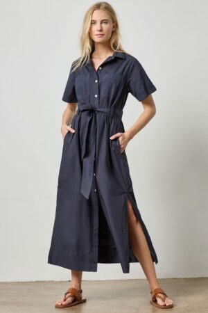 Eyelet Trim Maxi Shirt Dress