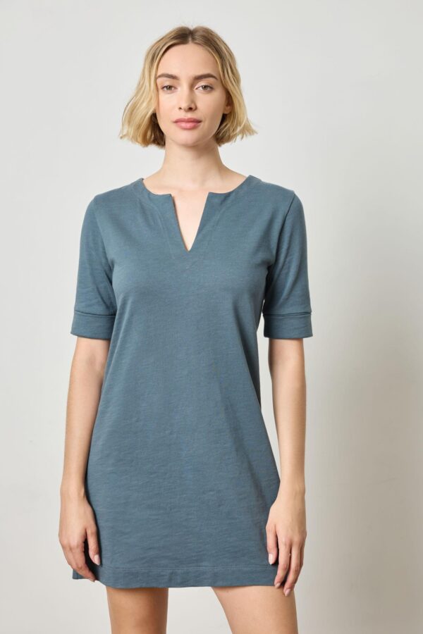 Elbow Sleeve Split Neck Dress - Image 3