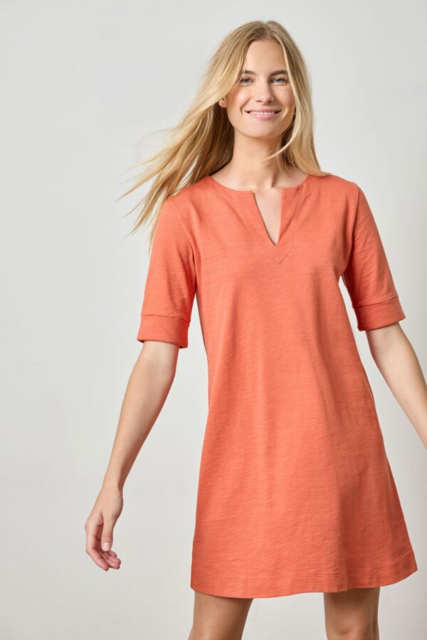 Elbow Sleeve Split Neck Dress - Image 7