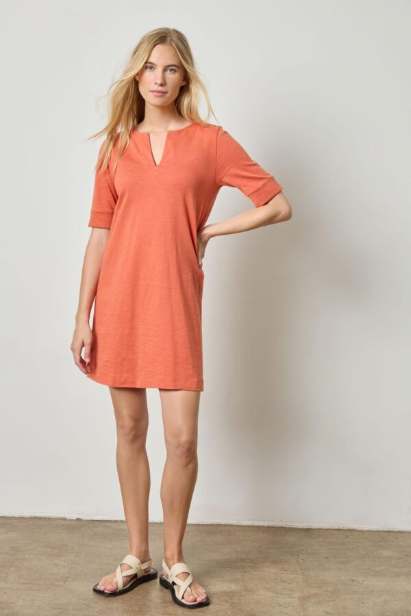 Elbow Sleeve Split Neck Dress - Image 6