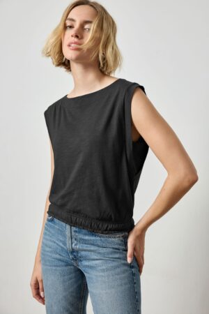 Elastic Hem Boatneck Top
