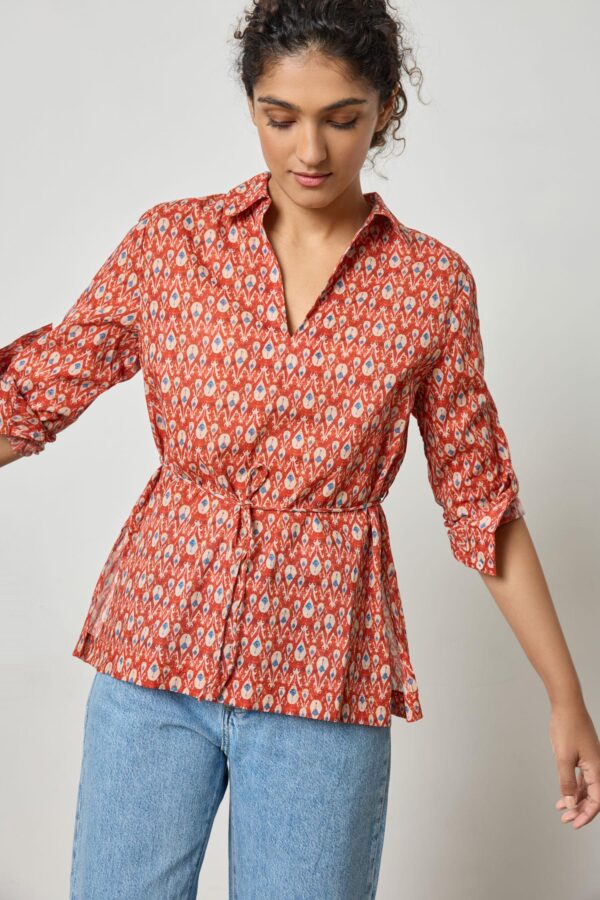 Collared Split Neck Top - Image 3