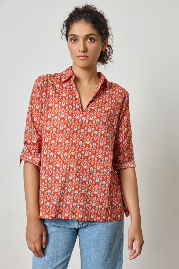 Collared Split Neck Top - Image 4