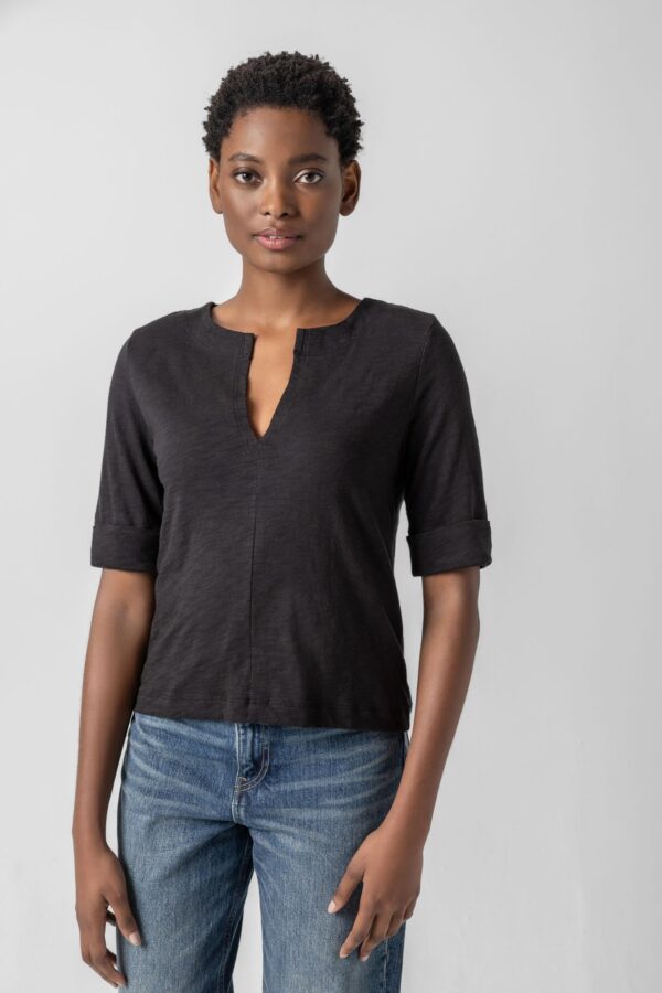Cuffed Sleeve Split Neck - Image 3