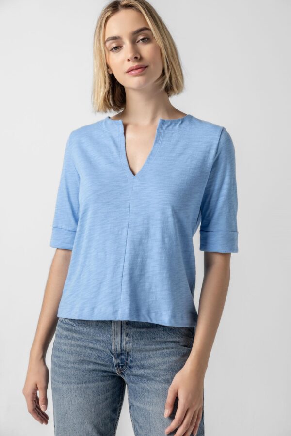 Cuffed Sleeve Split Neck - Image 5